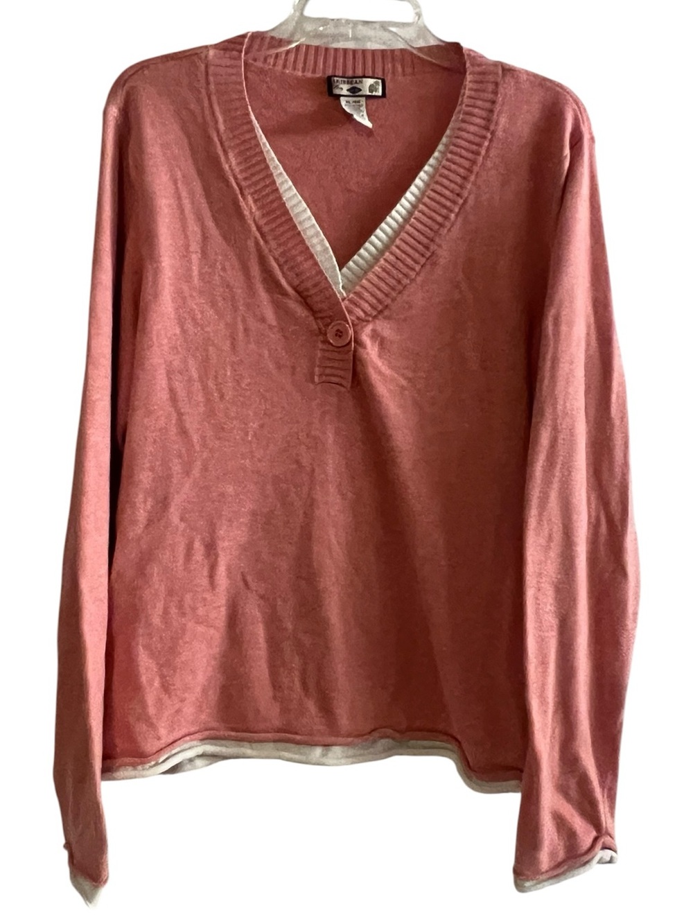 Caribbean Joe Faux Layered V-Neck Sweater Pink XL